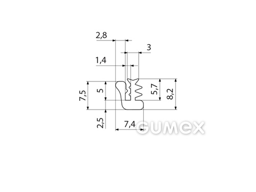 "U" Silikonprofil, 8,2x7,4/1,4mm, 60°ShA, -60°C/+180°C, transparent, 